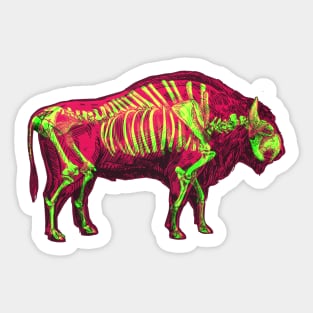 Bison Skeleton Interactive Magenta&Green Filter T-Shirt By Red&Blue Sticker